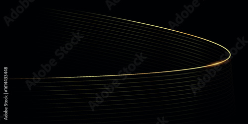 Black background with luxurious and elegant golden curved lines. Vector illustration of black and gold wavy lines.