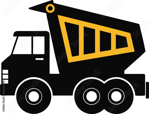 Black and yellow dump truck illustration isolated on white background