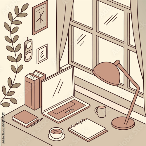Comfortable Home Office Setup for Remote Work
 Adobe Illustrator Artwork