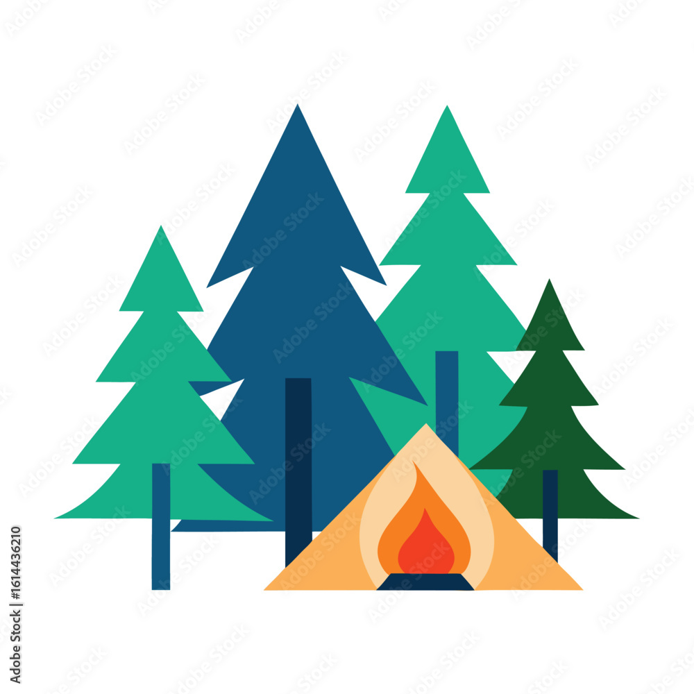 Obraz premium Cozy forest campsite scene with a glowing campfire and two people enjoying the night