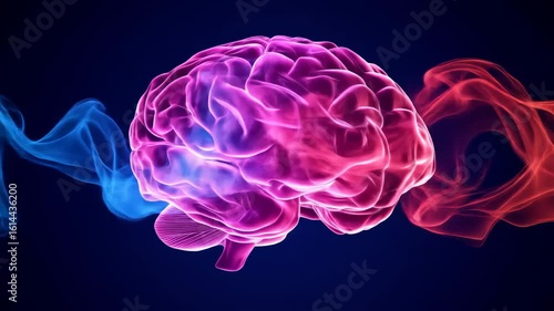 Cerebral mind with blue and red vapor