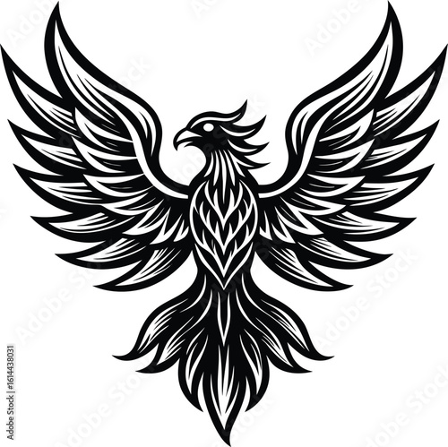 Transparent phoenix vector with realistic fiery feathers