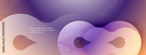 Abstract fluid shapes blend, creating soft gradient background. Purple, orange hues dominate design, evoking calm feeling.