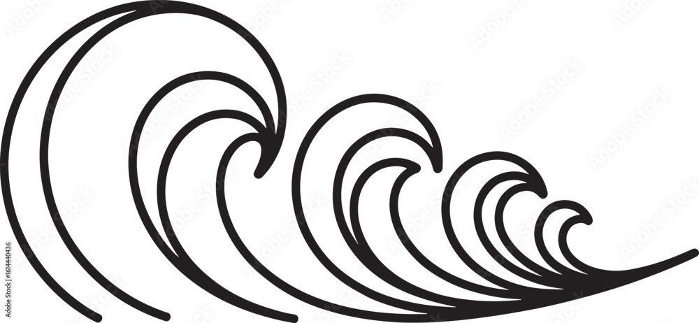 Fototapeta premium Stylized black and white drawing of rolling ocean waves