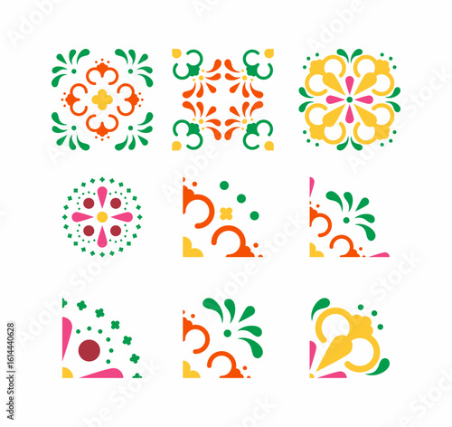 Vibrant and Intricate Colorful Floral and Geometric Decorative Border Pattern for Celebrations