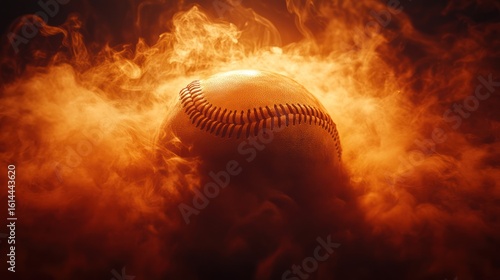 Baseball in a fiery smoky haze
