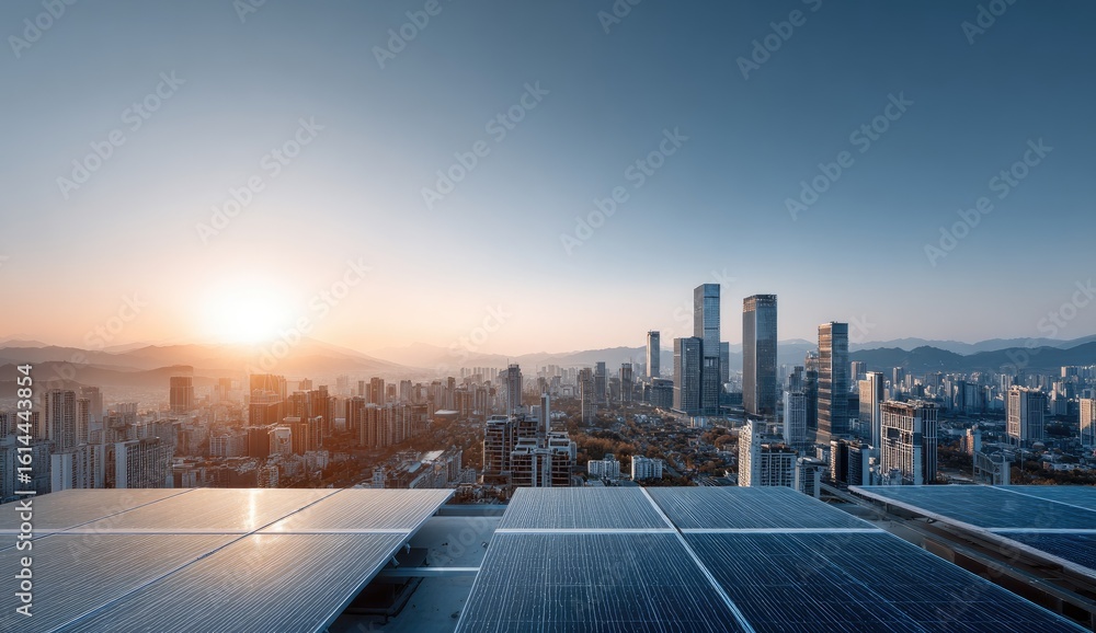 Fototapeta premium City skyline with solar panels