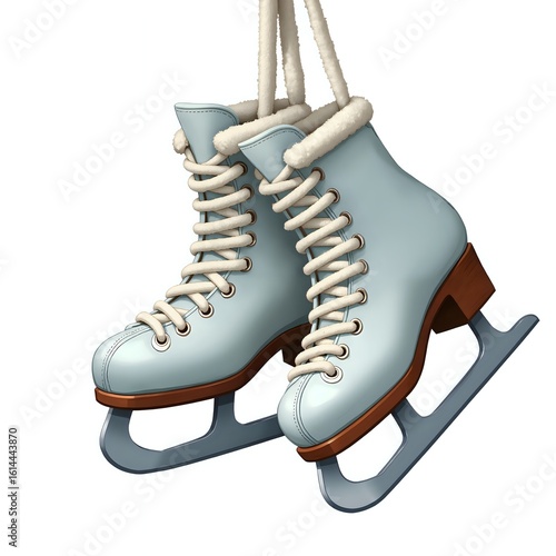 Charming blue ice skates hanging gracefully