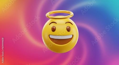 Cheerful emoticon with halo