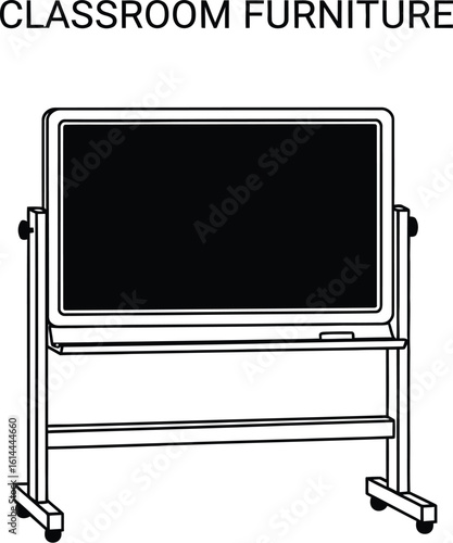 Line Drawing of a Modern Whiteboard with a Black Surface, Perfect for Educational Presentations and Interactive Learning in Classrooms and Offices