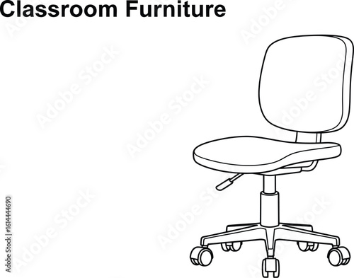 Line Drawing of a Comfortable Swivel Chair, Perfect for Studying and Working, Featuring Adjustable Height and Smooth Rolling Casters