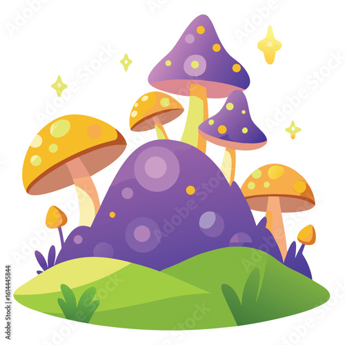 Enchanted hillside alive with glowing bioluminescent mushrooms at night