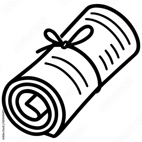 Rolled newspaper tied with string icon with transparent background in black and white style
