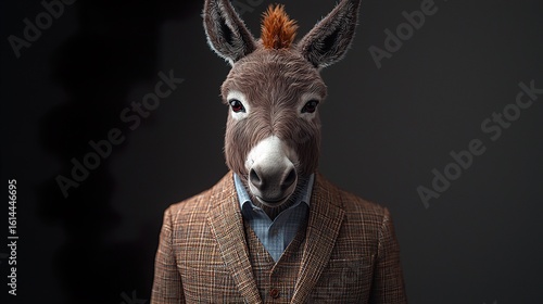 Donkey in Suit Studio Shot for Business Humor, Animal Portrait, and Surreal Concept Design

