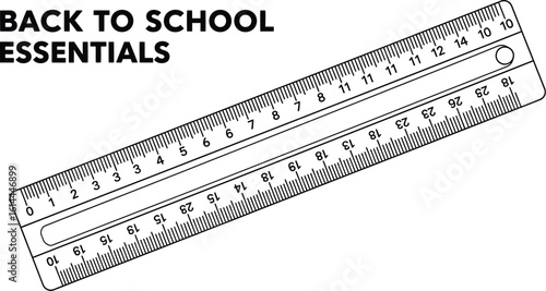 Clean Line Drawing of a Plastic Ruler with Imperial and Metric Units for School or Office Use, a Tool for Measuring and Straight Lines