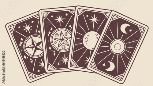 Tarot card deck illustration with celestial star moon sun designs for divination and fortune telling use