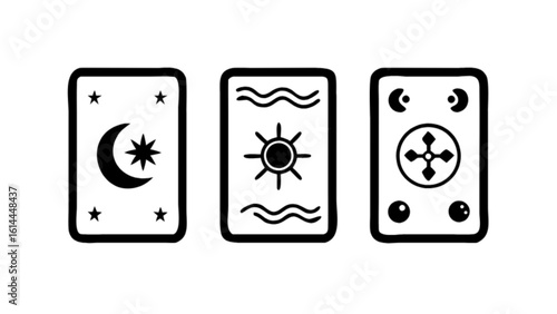Three tarot cards moon sun wheel of fortune mystical oracle deck divination reading esoteric occult astrology
