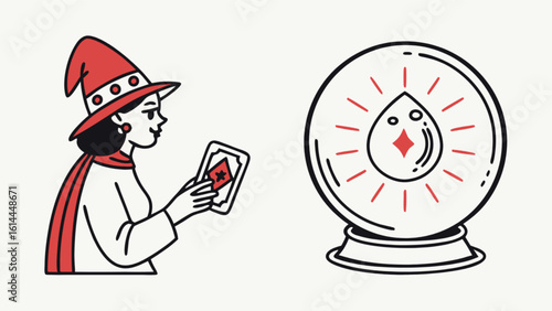 Fortune teller with crystal ball and tarot cards reading for future prediction and psychic reading service