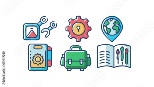 Vector illustration of tools and equipment for engineering and design work and creative projects concept