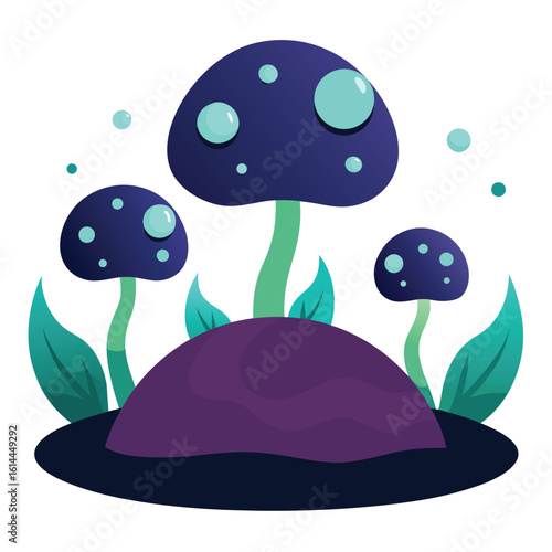 Enchanting forest glade with glowing mushrooms and mystical vines