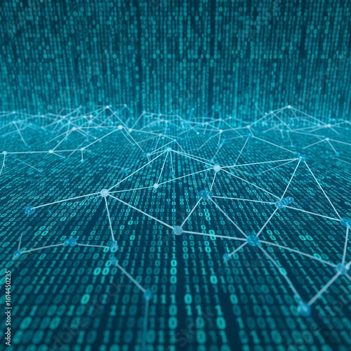 Futuristic Digital Binary Code Matrix - 3D Rendering of Cyber Data Network, AI Technology, and Complex Coding Background