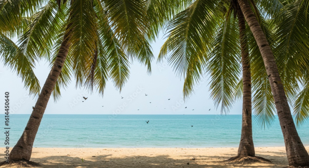 Naklejka premium Tropical beach scene with palm trees (2)