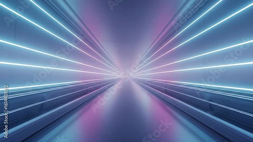Wide futuristic walkway with sidewall neon tracks leading forward
