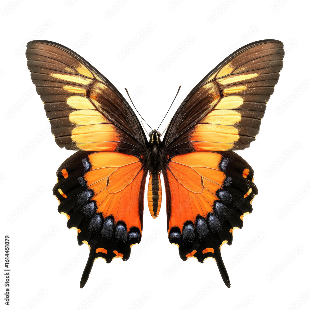 Fototapeta premium Close-up of a butterfly, vibrant orange and black wings, detailed patterns
