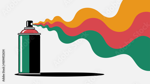 A green aerosol can sprays vibrant orange, red, and green paint in stylized waves.