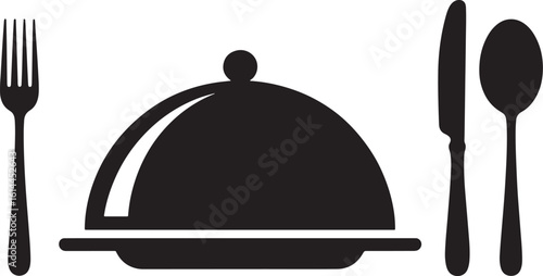 Restaurant dining service with covered dish and silverware