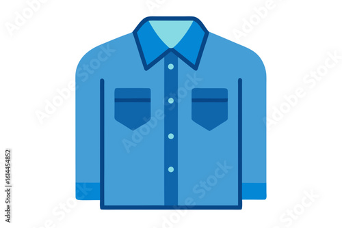 Flat design illustration of a blue long sleeve button down shirt