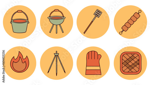 Camping and outdoor adventure icons set Winter  Equipment vector illustration