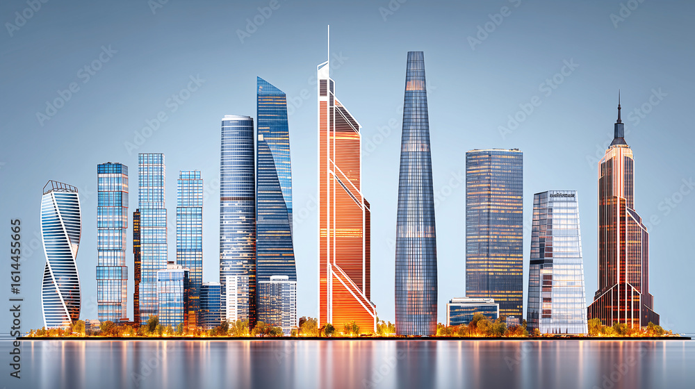 Naklejka premium Abstract City Skyline A Vision of Future Urban Architecture