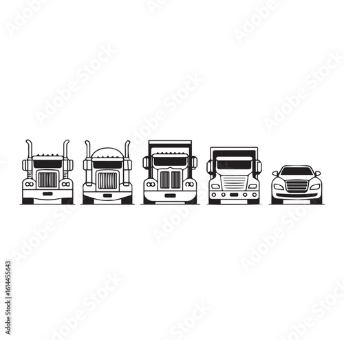 Semi Truck Side Profile Line Art Pack – Tractor-Trailer, Tanker, Flatbed, and Hauler Icons