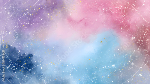 Celestial Watercolor Galaxy Background.