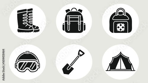 Camping and outdoor adventure icons set Winter  Equipment vector illustration