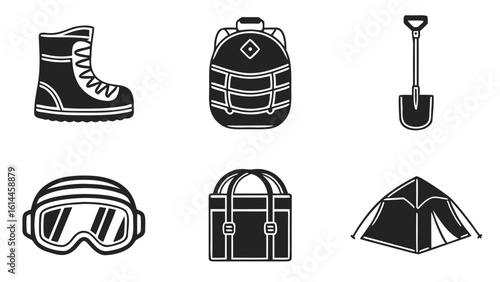 Camping and outdoor adventure icons set Winter  Equipment vector illustration