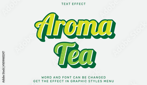 Aroma tea text effect that combines green and yellow elements for artistic visual appeal. Ideal for creating promotional materials, brand designs