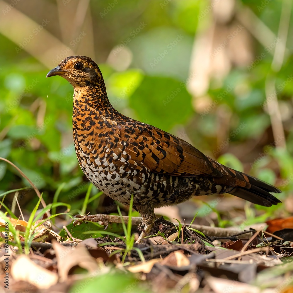Small speckled brown bird in forest floor Small speckled brown bird in forest floor