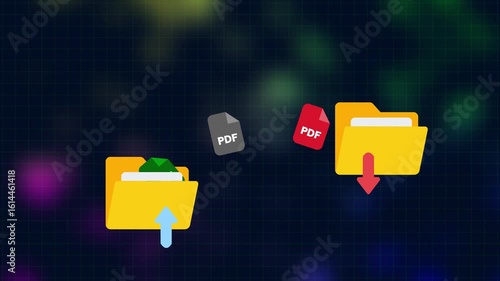 Two folders PDF file transfer animation seamless loop. Suitable for business, data management, and document related concepts. Document transferring between folders