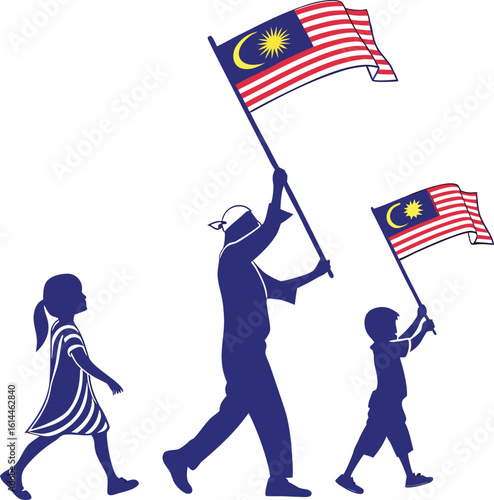 malaysia independence day kids holding flag walking