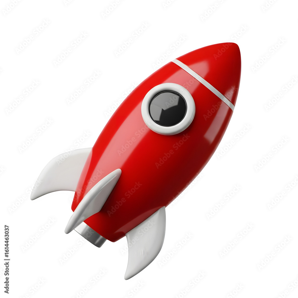 Fototapeta premium Bold red rocket launching into the future, symbolizing innovation, progress, and ambitious new ventures with vibrant energy