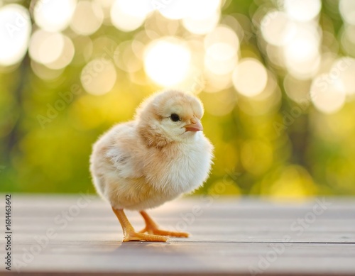 Cute chick on wooden deck