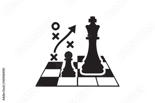 Leadership chess board plan silhouette vector art illustration on white background