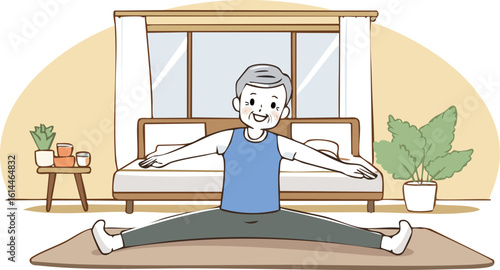 elderly sport physical therapy rehabilitation flexibility training yoga pilates senior health self care mature adult stretching routine morning stretch routine home workout quarantine exercise stay ho