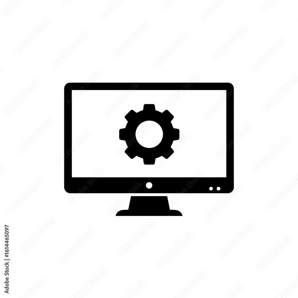 Monitor with Gear Symbol for Settings or Configuration Monitor with Gear Symbol for Settings or Configuration