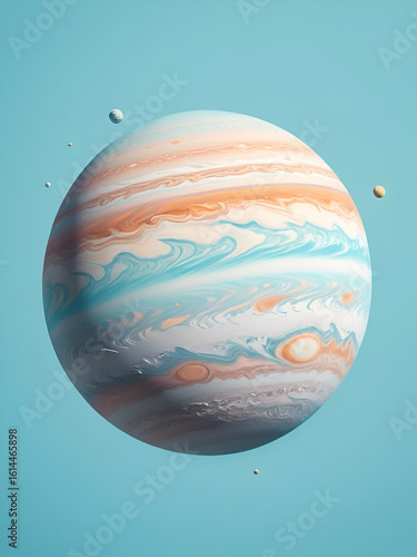 Pastel Jupiter Planet on Light Blue Background
