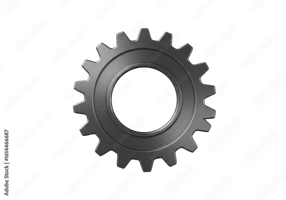 Close-up of a black gear against a plain background, showcasing its intricate design Close-up of a black gear against a plain background, showcasing its intricate design