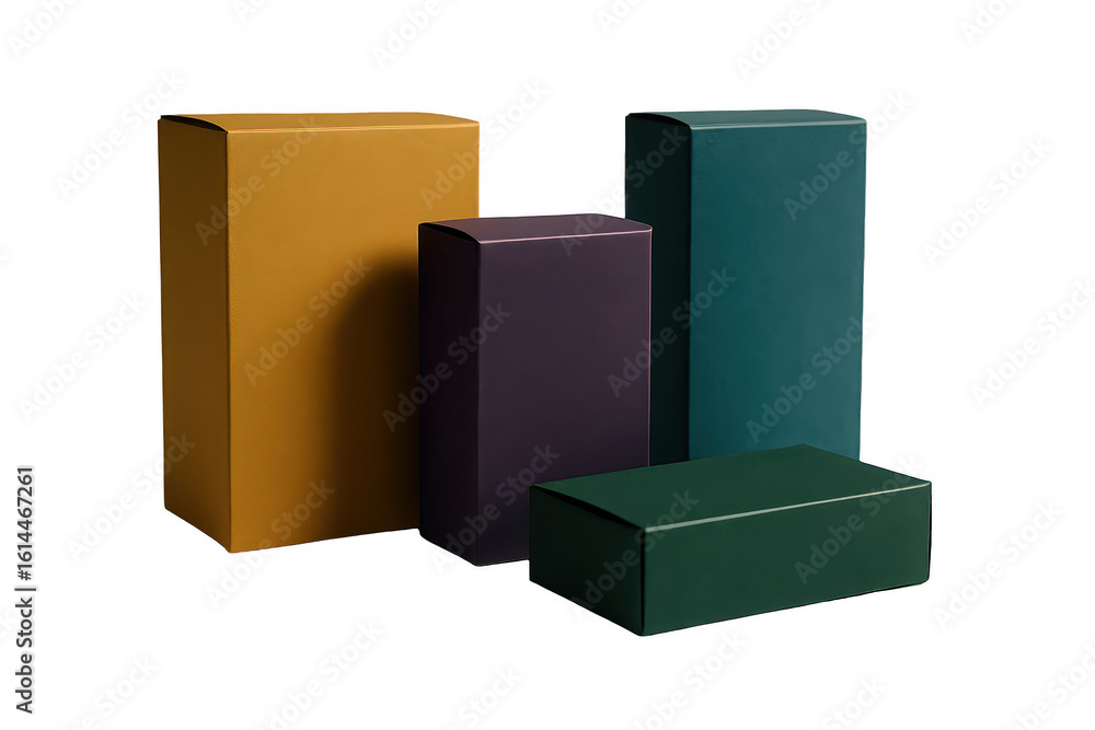 Obraz premium Multicolored cardboard boxes arranged on a dark background.
