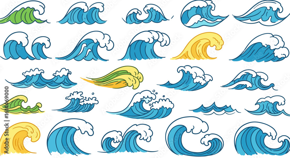 Fototapeta premium Cartoon waves seamless pattern, vector illustration for graphic design projects